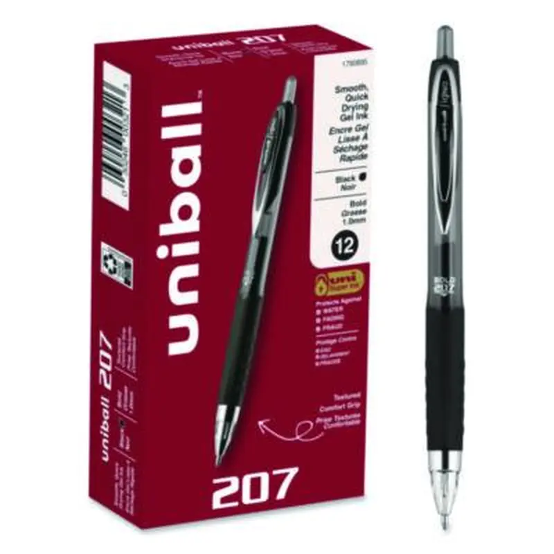 Signo 207 Gel Pen, Retractable, Bold 1 mm, Black Ink, Smoke/Black Barrel, Dozen - Pens | uniball