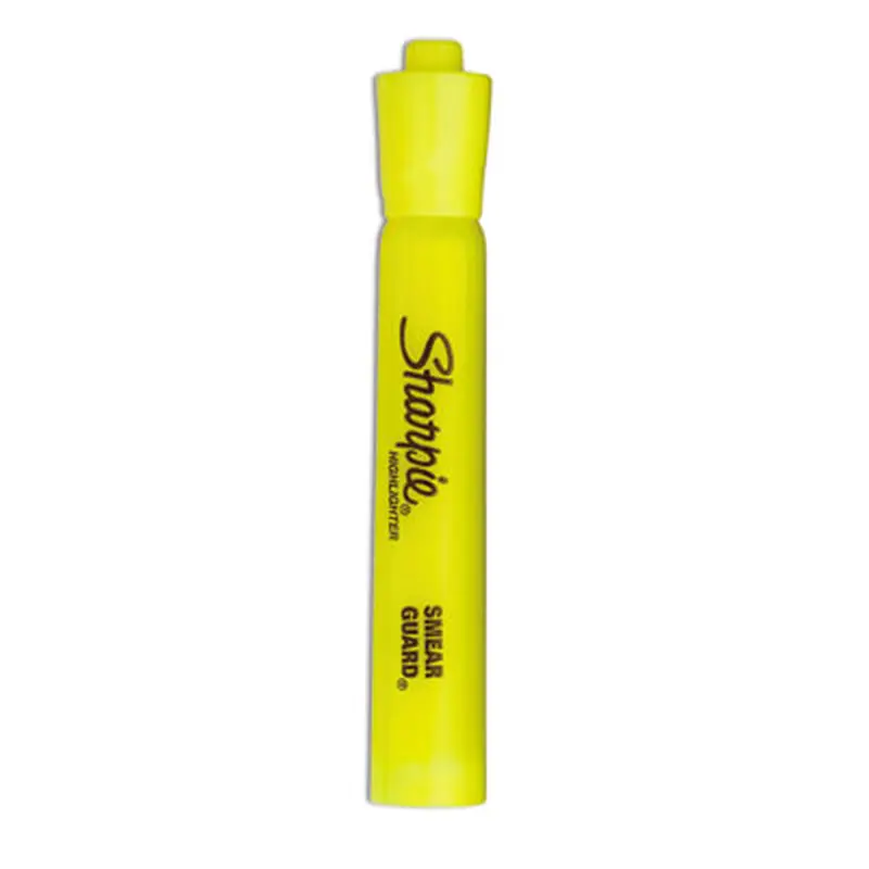 Tank Style Highlighters, Fluorescent Yellow Ink, Chisel Tip, Yellow Barrel, 4/Set - Highlighters | Sharpie