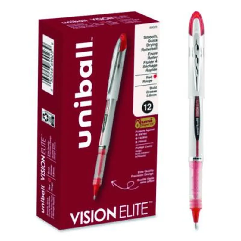 VISION ELITE Hybrid Gel Pen, Stick, Bold 0.8 mm, Red Ink, White/Red/Clear Barrel - Pens | uniball