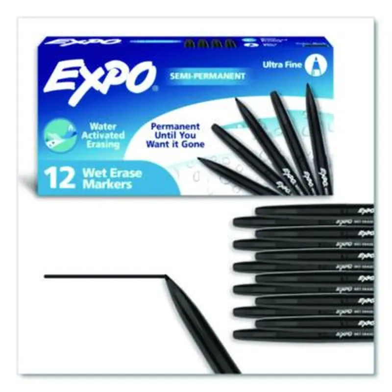 Wet Erase Marker, Ultra Fine Bullet Tip, Black, Dozen - Markers | EXPO
