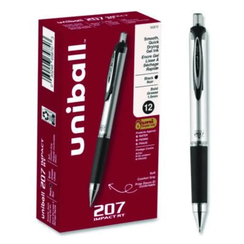 207 Impact Gel Pen, Retractable, Bold 1 mm, Black Ink, Black Barrel - Pens | uniball