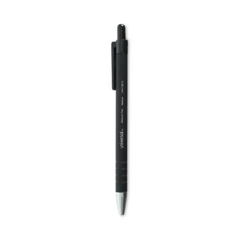 Ballpoint Pen, Retractable, Medium 1 mm, Black Ink, Black Barrel, Dozen - Pens | Universal