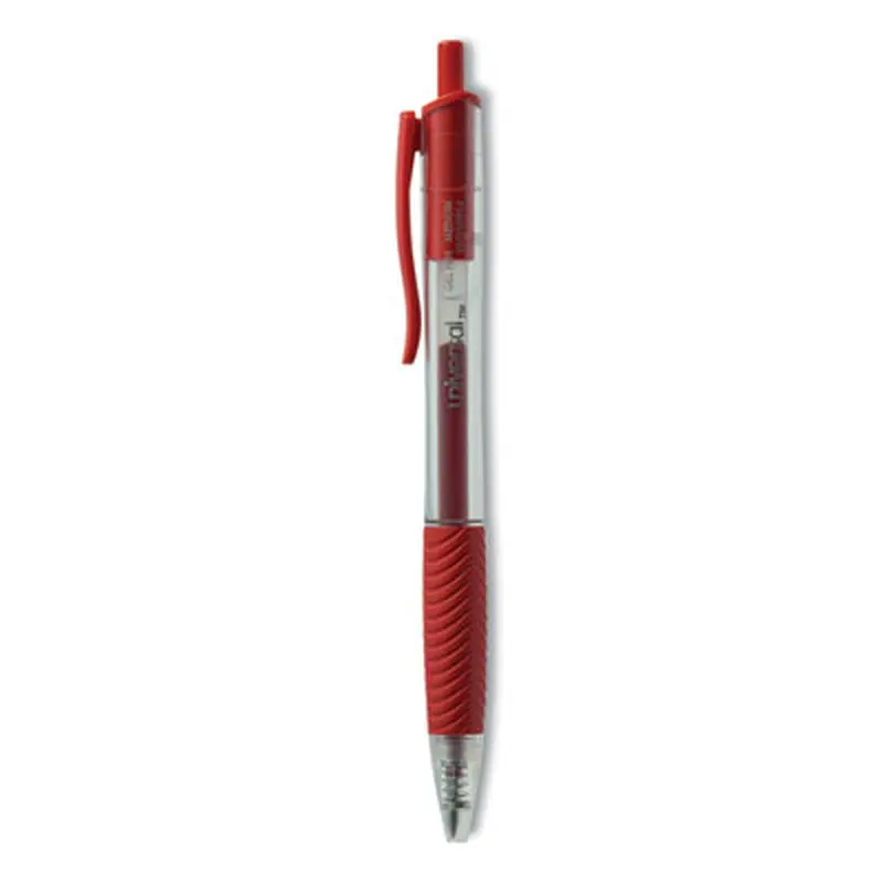 Comfort Grip Gel Pen, Retractable, Medium 0.7 mm, Red Ink, Clear/Red Barrel, Dozen - Pens | Universal