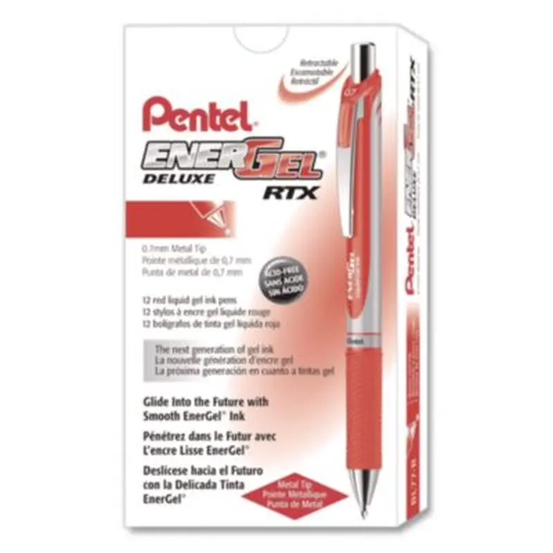 EnerGel RTX Gel Pen, Retractable, Medium 0.7 mm, Red Ink, Red/Gray Barrel - Pens | Pentel