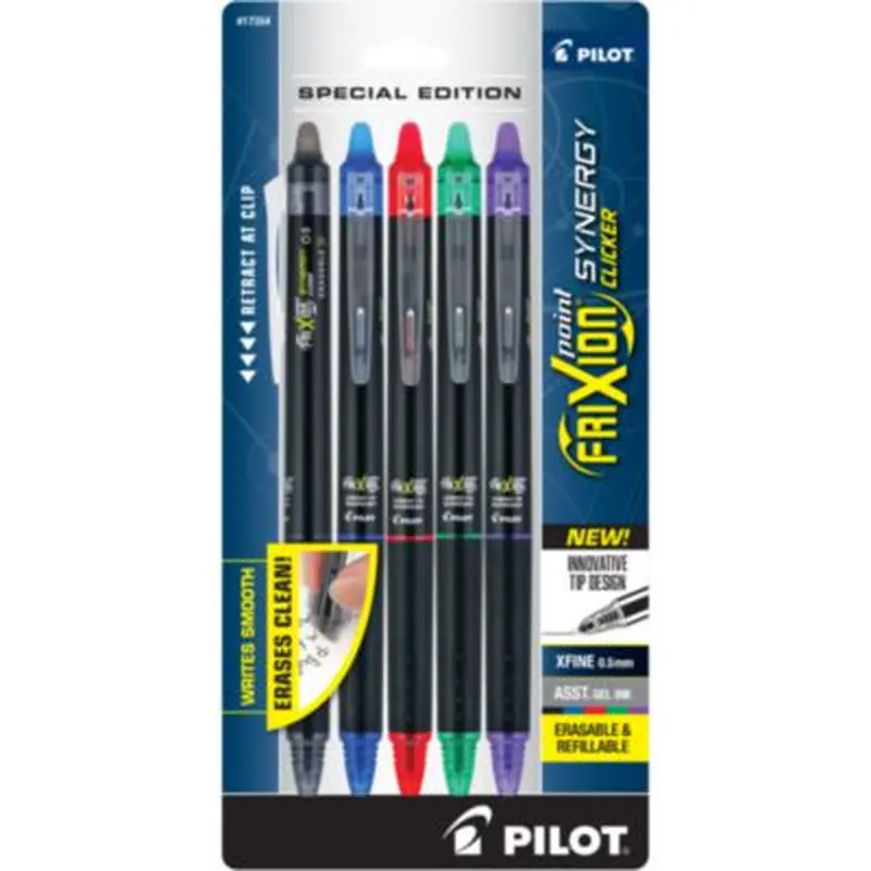 FriXion Synergy Clicker Erasable Gel Pen, Retractable, Extra-Fine 0.5 mm, Assorted Ink and Barrel Colors, 5/Pack - Pens | Pilot