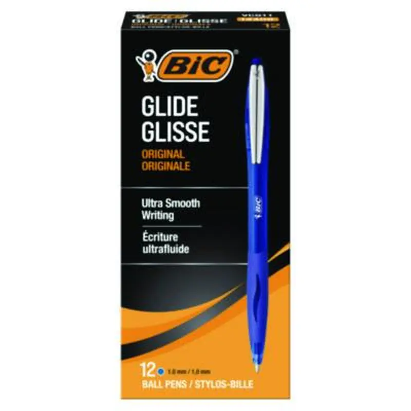 GLIDE Ballpoint Pen, Retractable, Medium 1 mm, Blue Ink, Translucent Blue/Blue Barrel, Dozen - Pens | BIC