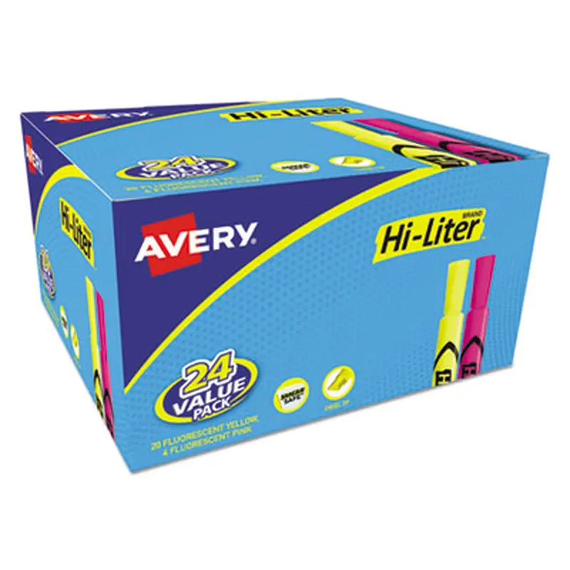 HI-LITER Desk-Style Highlighter Value Pack, Assorted Ink Colors, Chisel Tip, Assorted Barrel Colors, 24/Pack - Highlighters | Avery