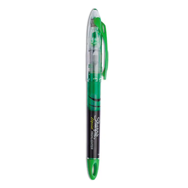 Liquid Pen Style Highlighters, Fluorescent Green Ink, Chisel Tip, Green/Black/Clear Barrel, Dozen - Highlighters | Sharpie