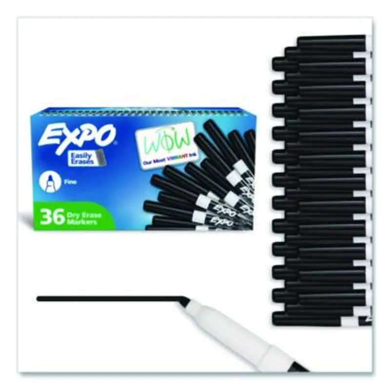Low-Odor Dry-Erase Marker Value Pack, Fine Bullet Tip, Black, 36/Box - Board Markers | EXPO
