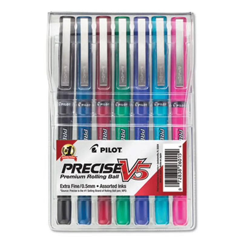 Precise V5 Rollerball Pen, Stick, Extra-Fine 0.5 mm, Assorted Ink and Barrel Colors, 7/Pack - Pens | Pilot