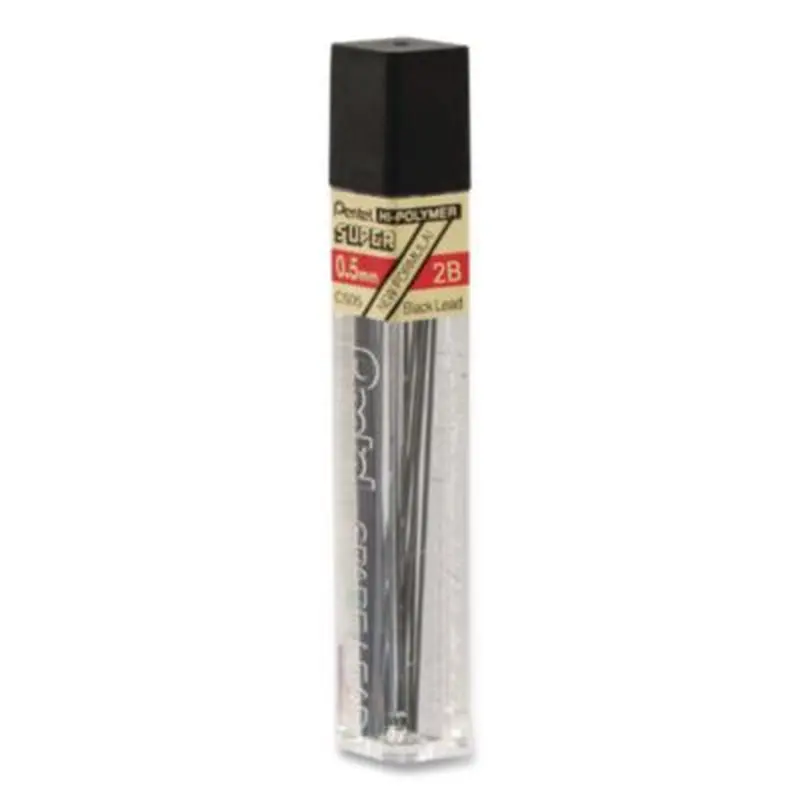 Super Hi-Polymer Lead Refills, 0.5 mm, 2B, Black, 12/Tube - Pencil Lead | Pentel