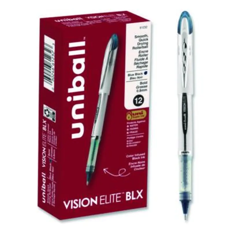 VISION ELITE BLX Series Hybrid Gel Pen, Stick, Bold 0.8 mm, Blue-Infused Black Ink, White/Blue/Clear Barrel - Pens | uniball