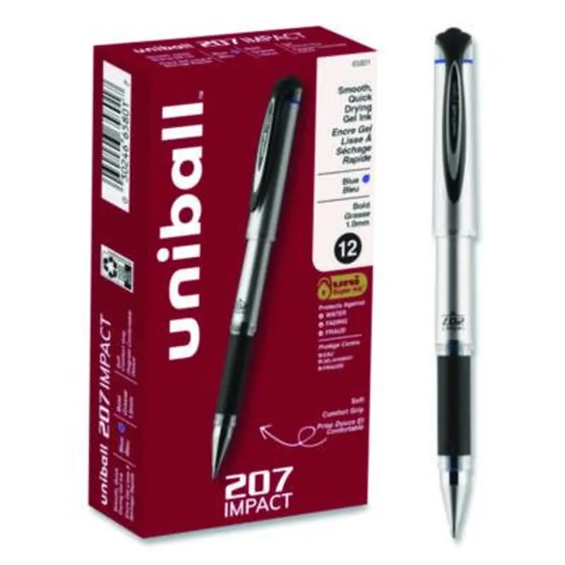207 Impact Gel Pen, Stick, Bold 1 mm, Blue Ink, Silver/Black/Blue Barrel - Pens | uniball