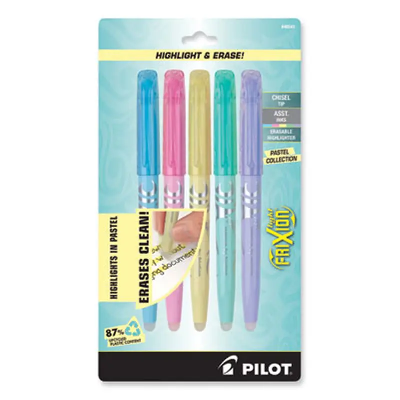 FriXion Light Pastel Collection Erasable Highlighters, Assorted Ink Colors, Chisel Tip, Assorted Barrel Colors, 5/Pack - Highlighters | Pilot