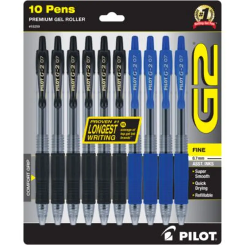 G2 Premium Gel Pen, Retractable, Fine 0.7 mm, Assorted Ink and Barrel Colors, 10/Pack - Pens | Pilot