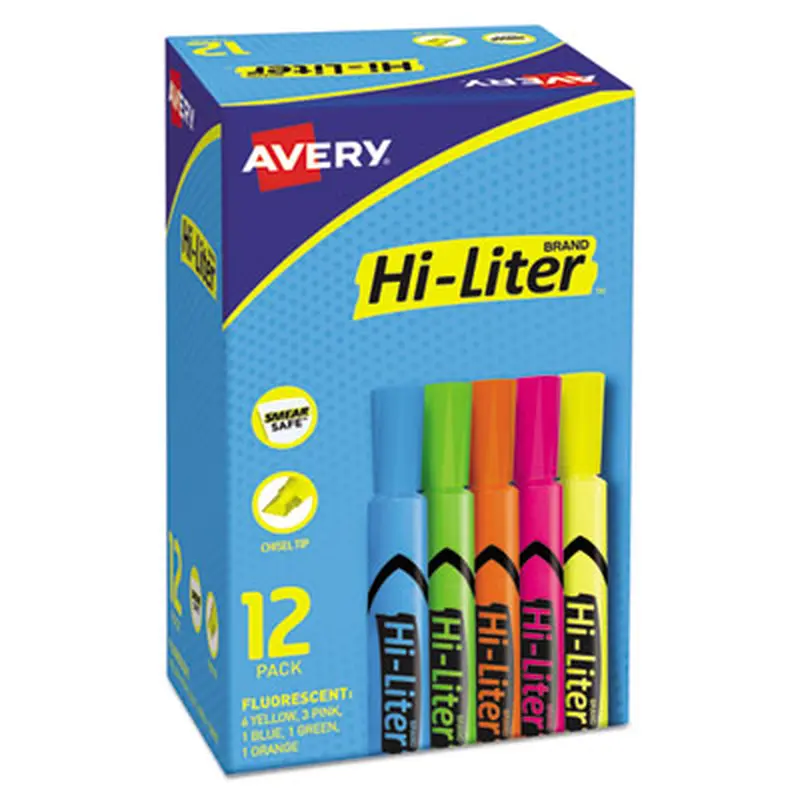 HI-LITER Desk-Style Highlighters, Assorted Ink Colors, Chisel Tip, Assorted Barrel Colors, Dozen - Highlighters | Avery
