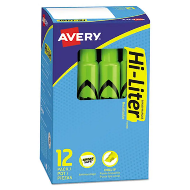 HI-LITER Desk-Style Highlighters, Fluorescent Green Ink, Chisel Tip, Green/Black Barrel, Dozen - Highlighters | Avery