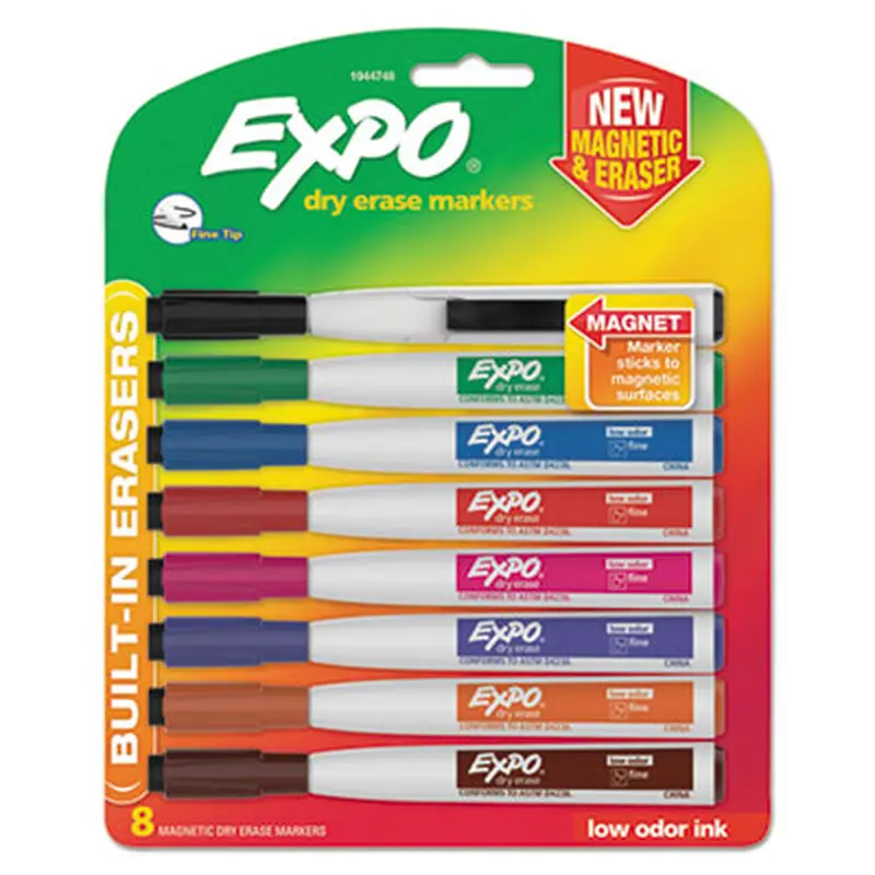 Magnetic Dry Erase Marker, Fine Bullet Tip, Assorted Colors, 8/Pack - Board Markers | EXPO