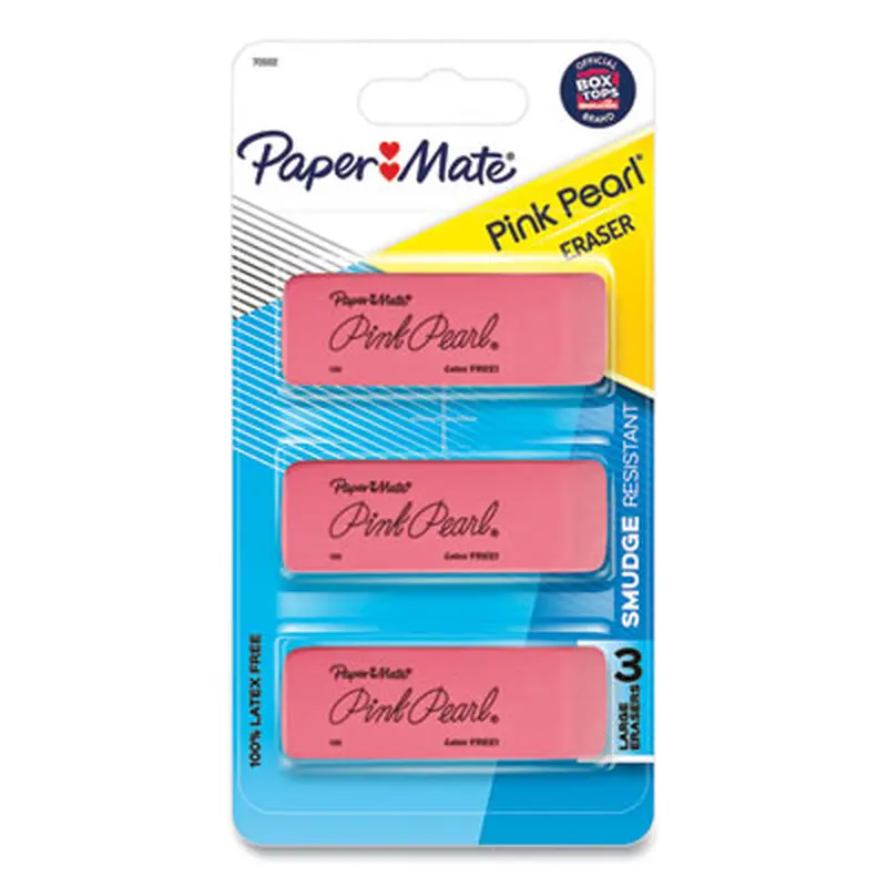 Pink Pearl Eraser, For Pencil Marks, Rectangular Block, Medium, Pink, 3/Pack - Pencil & Ink Erasers | Paper Mate
