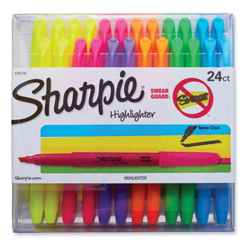 Pocket Style Highlighters, Assorted Ink Colors, Chisel Tip, Assorted Barrel Colors, 24/Pack - Highlighters | Sharpie