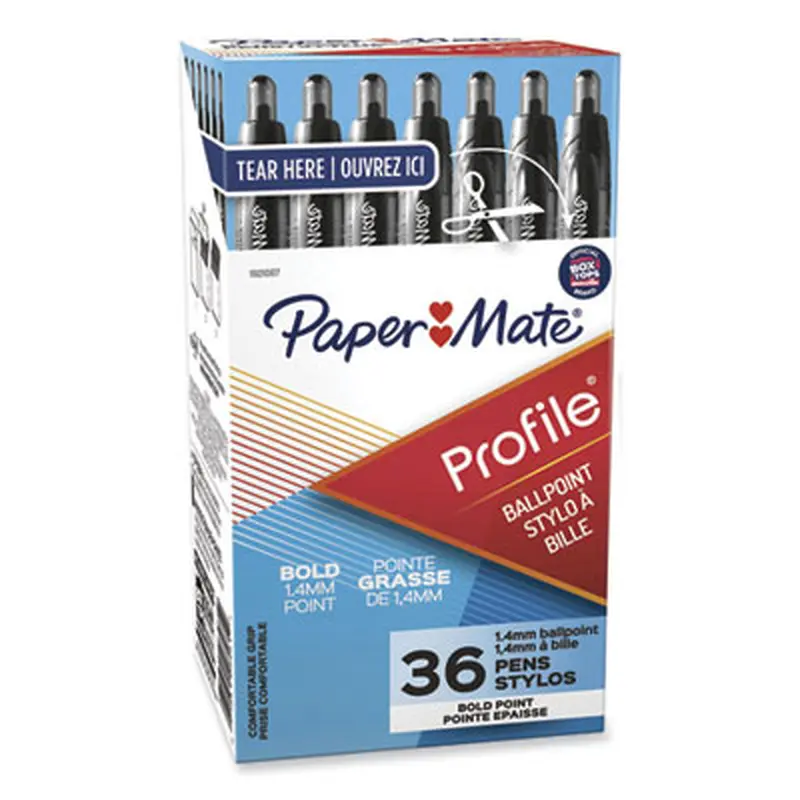 Profile Ballpoint Pen Value Pack, Retractable, Bold 1.4 mm, Black Ink, Translucent Black Barrel, 36/Box - Pens | Paper Mate