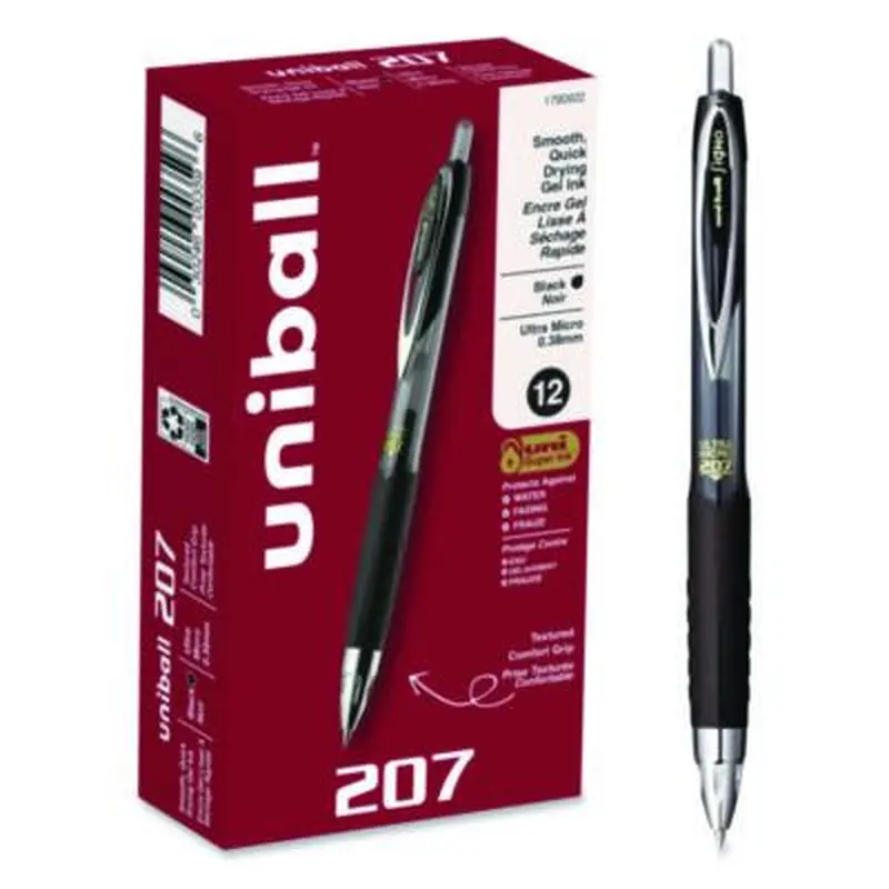 207 Ultra Micro Gel Pen, Retractable, Ultra-Micro 0.38 mm, Black Ink, Clear/Black Barrel - Pens | uniball