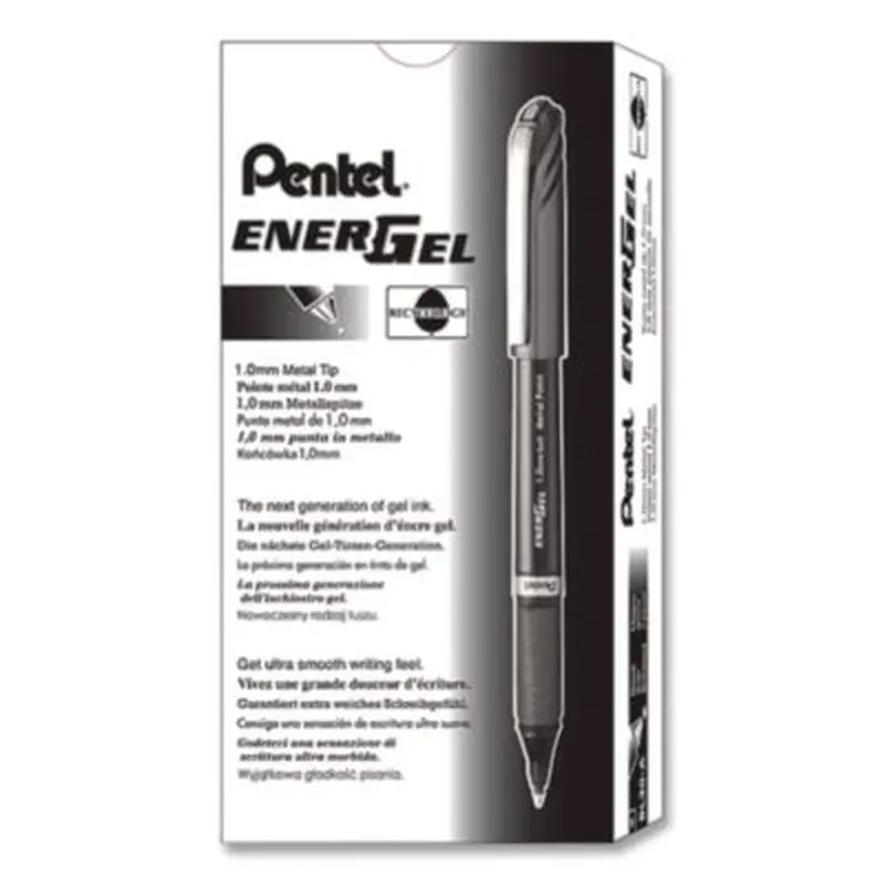 EnerGel NV Gel Pen, Stick, Bold 1 mm, Black Ink, Gray/Black Barrel, Dozen - Pens | Pentel