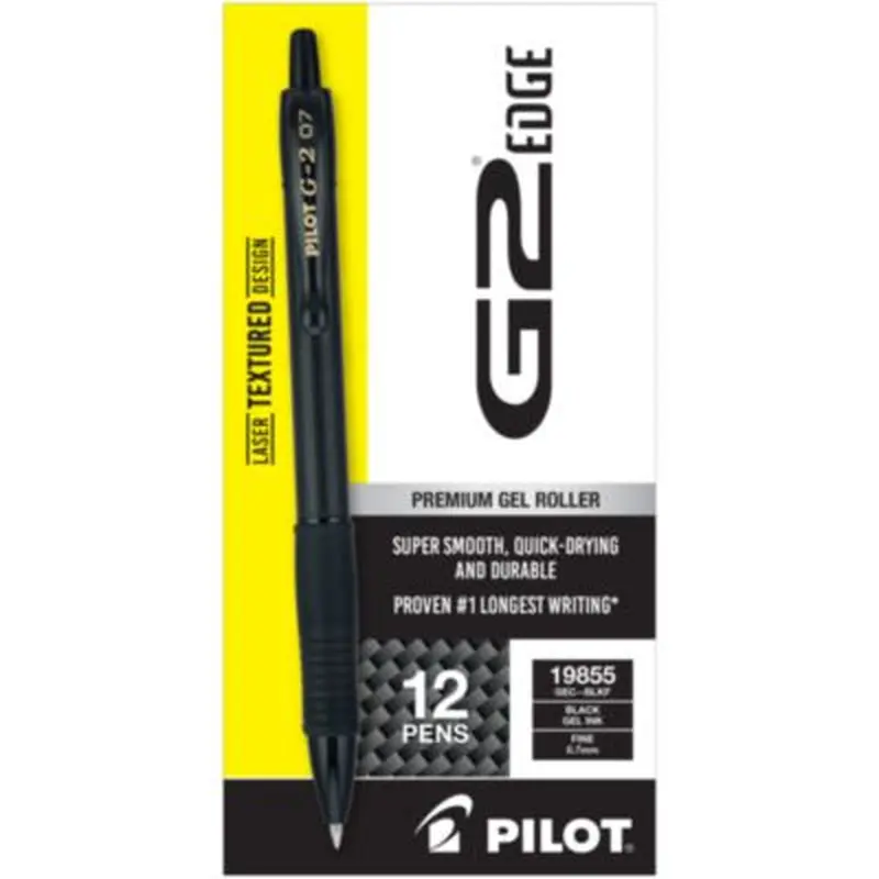G2 Edge Premium Gel Pen, Retractable, Fine 0.7 mm, Black Ink, Black Barrel, Dozen - Pens | Pilot