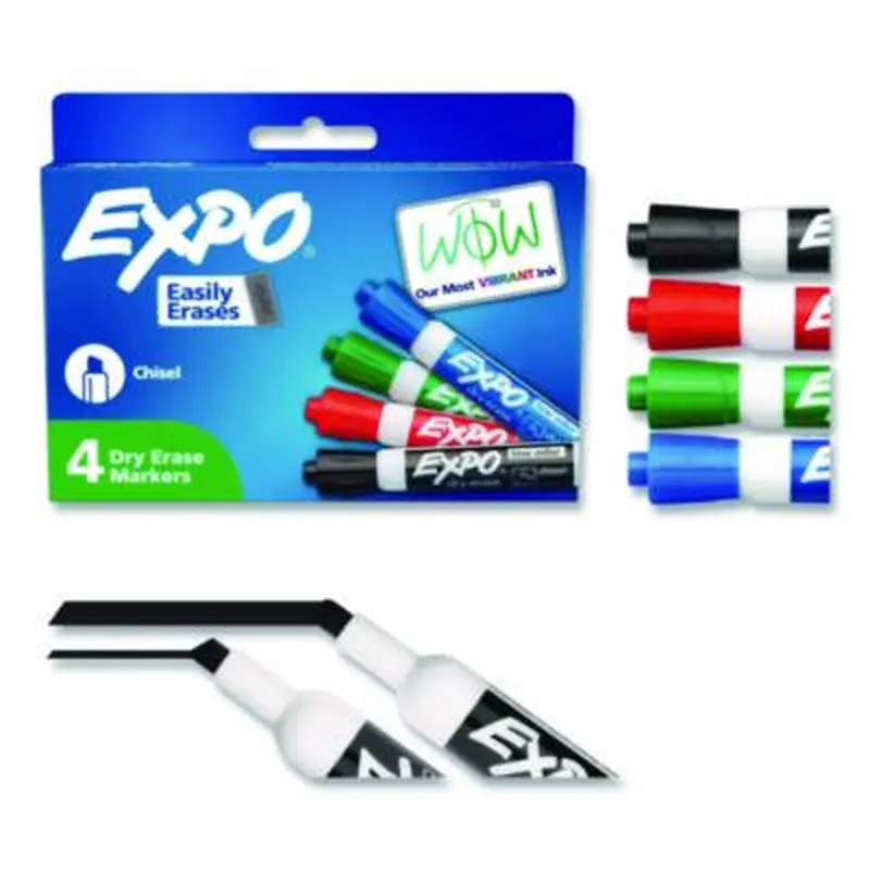 Low-Odor Dry-Erase Marker, Medium Bullet Tip, Assorted Colors, 4/Set - Board Markers | EXPO