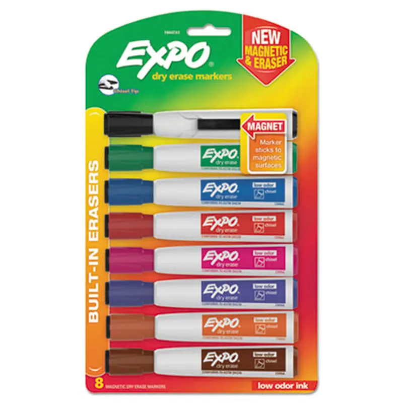 Magnetic Dry Erase Marker, Broad Chisel Tip, Assorted Colors, 8/Pack - Board Markers | EXPO