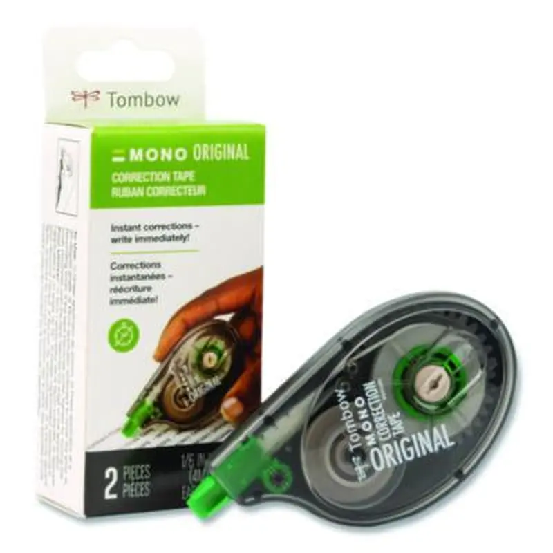 MONO Original Correction Tape Value Pack, Non-Refillable, 0.17" x 32.83 ft, Translucent Smoke/Green Dispenser, 2/Pack - Correction Tapes | Tombow