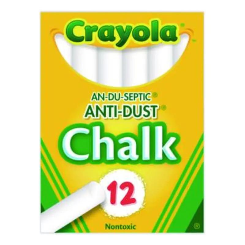 Nontoxic Anti-Dust Chalk, 3" x 0.31" Diameter, White, 12 Sticks/Box - Board Chalk | Crayola