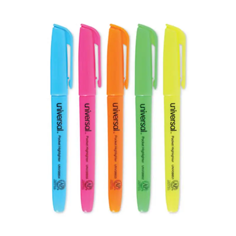 Pocket Highlighters, Assorted Ink Colors, Chisel Tip, Assorted Barrel Colors, Dozen - Highlighters | Universal