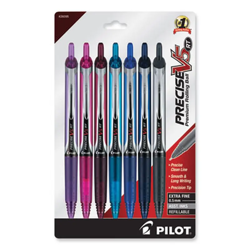 Precise V5RT Rollerball Pen, Retractable, Extra-Fine 0.5 mm, Assorted Ink and Barrel Colors, 7/Pack - Pens | Pilot
