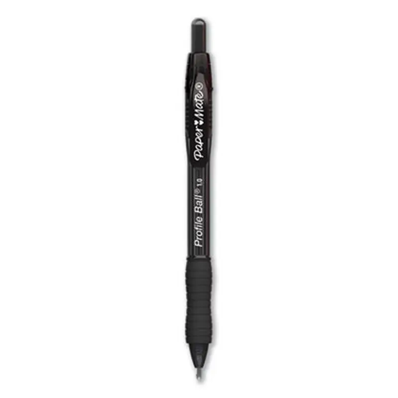 Profile Ballpoint Pen, Retractable, Medium 1 mm, Black Ink, Translucent Black Barrel, Dozen - Pens | Paper Mate