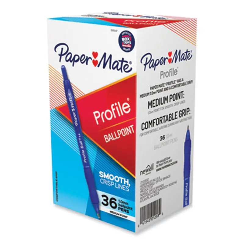 Profile Ballpoint Pen, Retractable, Medium 1 mm, Blue Ink, Translucent Blue Barrel, 36/Pack - Pens | Paper Mate