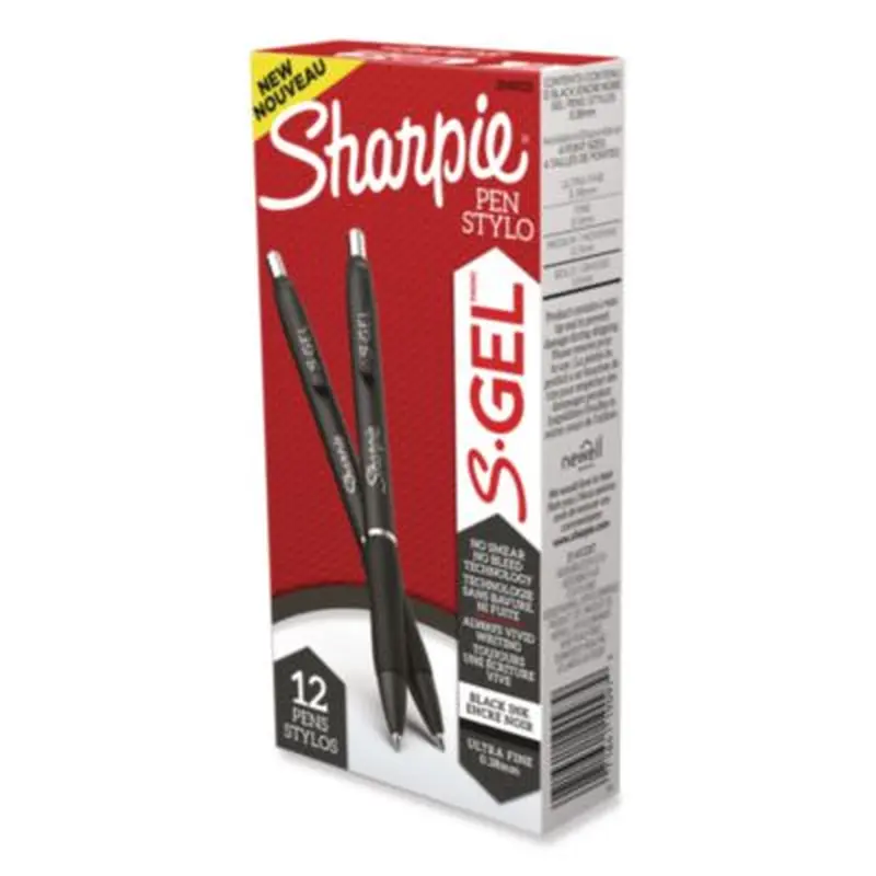 S-Gel High-Performance Gel Pen, Retractable, Extra-Fine 0.38 mm, Black Ink, Black Barrel, Dozen - Pens | Sharpie S-Gel