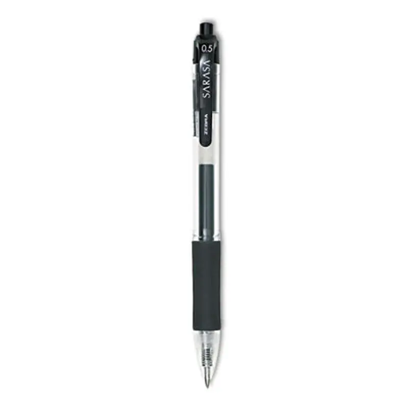 Sarasa Dry Gel X20 Gel Pen, Retractable, Fine 0.5 mm, Black Ink, Clear/Black Barrel, 12/Pack - Pens | Zebra