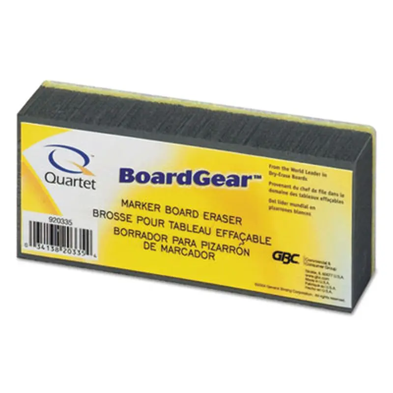 BoardGear Marker Board Eraser, 5" x 2.75" x 1.38", Black/Yellow - Board Erasers | Quartet