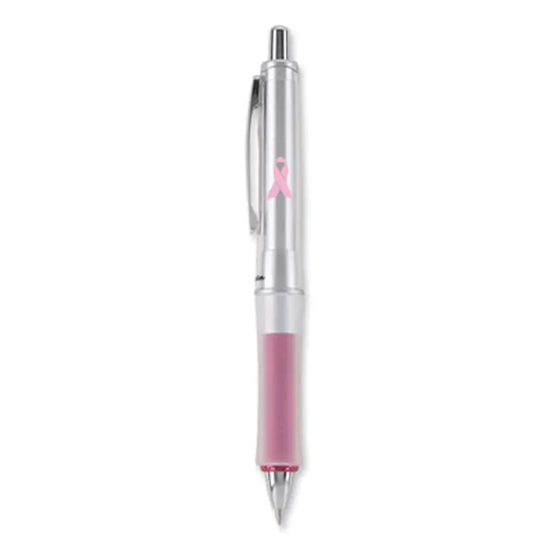 Dr. Grip Center of Gravity Breast Cancer Awareness Ballpoint Pen, Retractable, Medium 1 mm, Black Ink, Silver/Pink Barrel - Pens | Pilot
