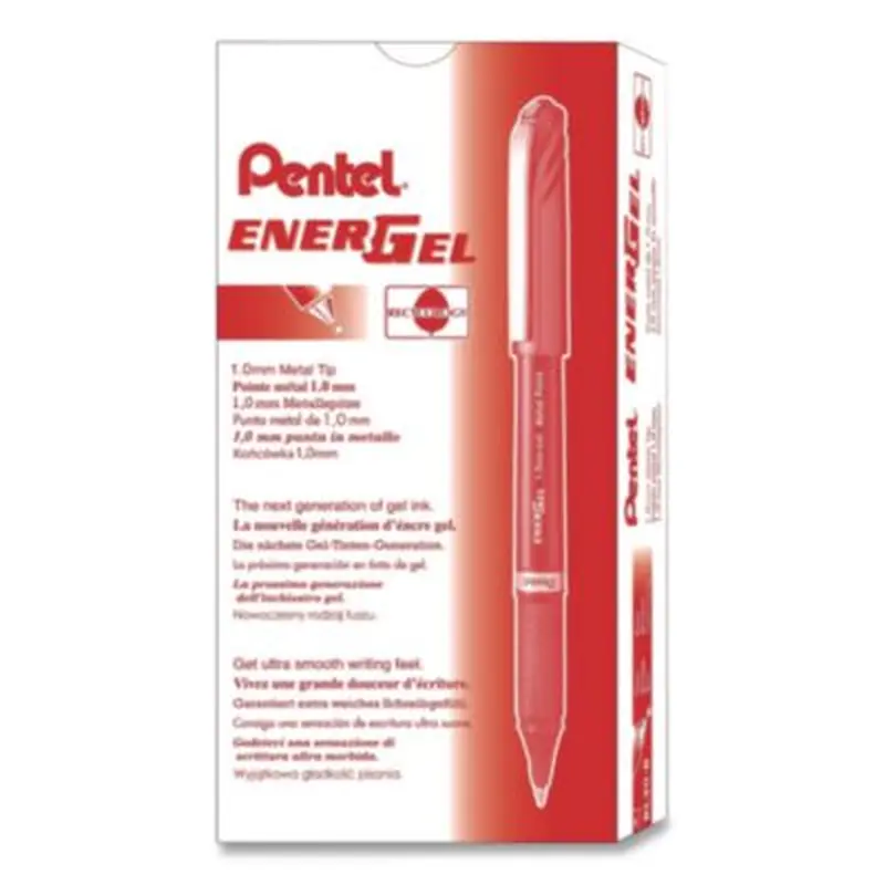 EnerGel NV Gel Pen, Stick, Medium 0.7 mm, Red Ink, Gray/Black/Red Barrel, Dozen - Pens | Pentel