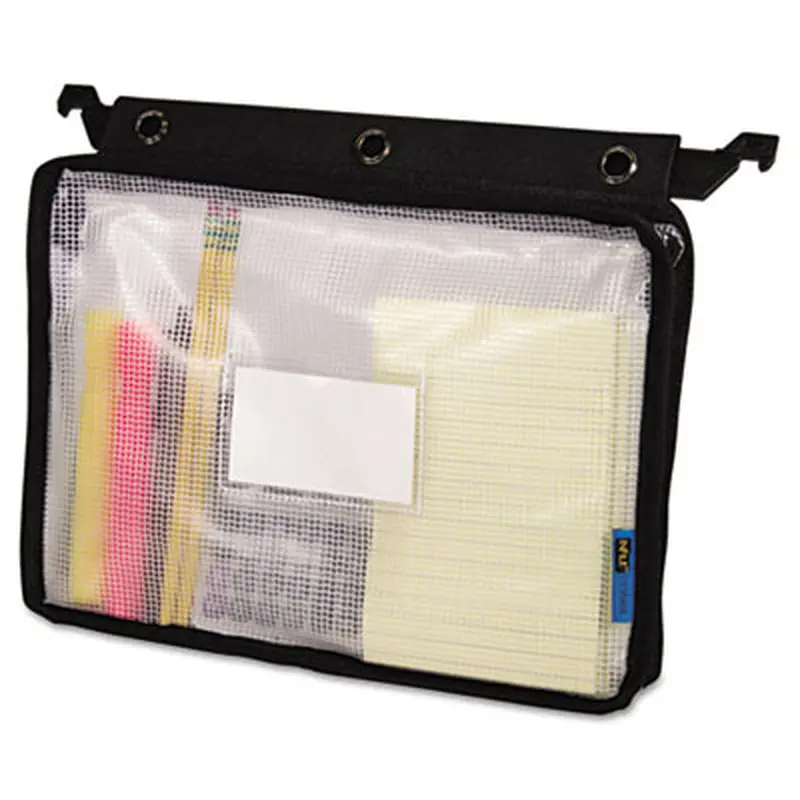 Expanding Zipper Pouch, 3-Hole Punched, 13" x 9.25", Clear/Black - Pencil Pouches & Boxes | Advantus