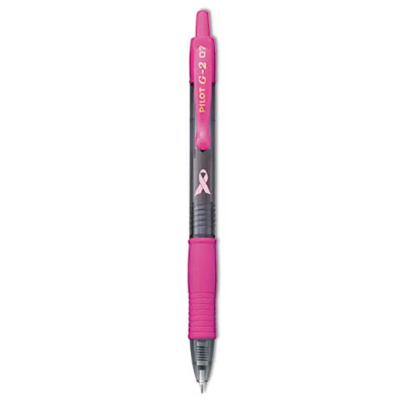 G2 Premium Breast Cancer Awareness Gel Pen, Retractable, Fine 0.7 mm, Black Ink, Smoke/Pink Barrel, Dozen - Pens | Pilot