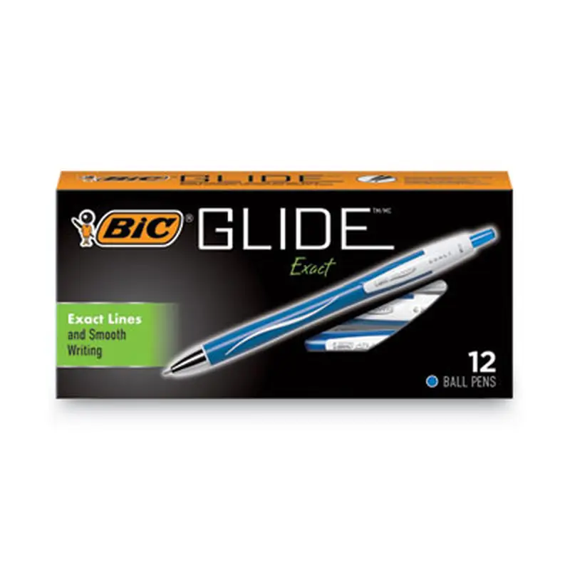 GLIDE Exact Ballpoint Pen, Retractable, Fine 0.7 mm, Blue Ink, Blue Barrel, Dozen - Pens | BIC