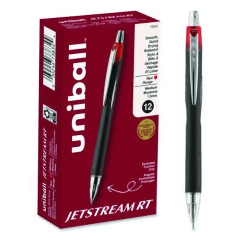 Jetstream Hybrid Gel Pen, Retractable, Bold 1 mm, Red Ink, Black/Silver/Red Barrel - Pens | uniball