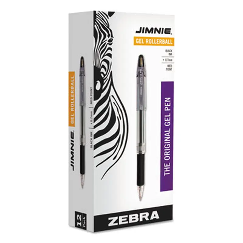 Jimnie Gel Pen, Stick, Medium 0.7 mm, Black Ink, Clear/Black Barrel, 12/Pack - Pens | Zebra