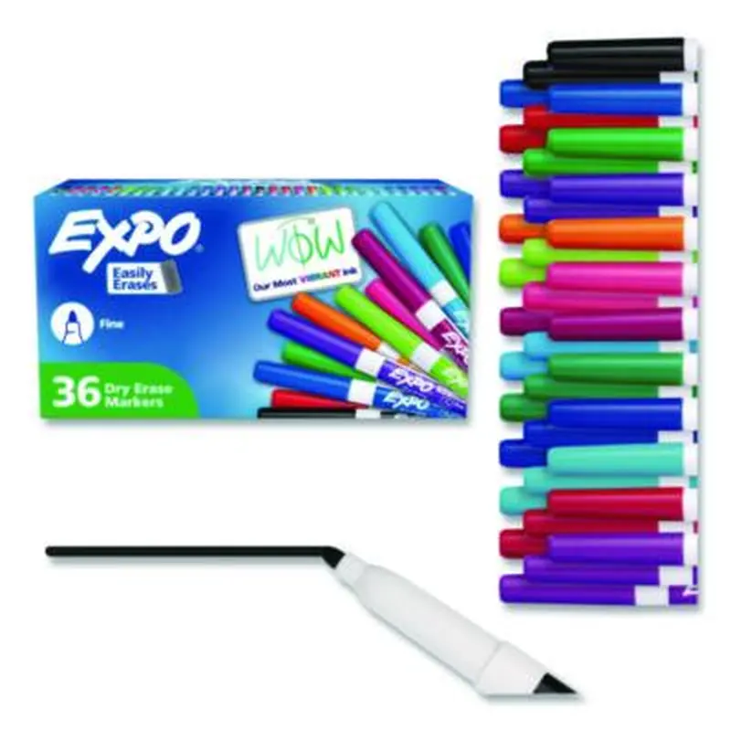 Low Odor Dry Erase Vibrant Color Markers, Fine Bullet Tip, Assorted Colors, 36/Pack - Board Markers | EXPO