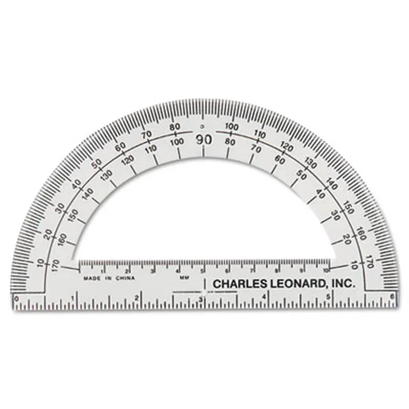 Open Center Protractor, Plastic, 6" Ruler Edge, Clear - Protractors | Charles Leonard