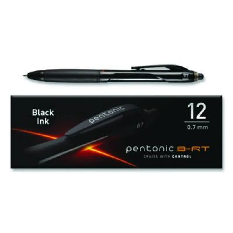 PENTONIC Ballpoint Pen, Retractable, Fine 0.7 mm, Black Ink, Black Barrel, 12/Pack - Pens | TOPS