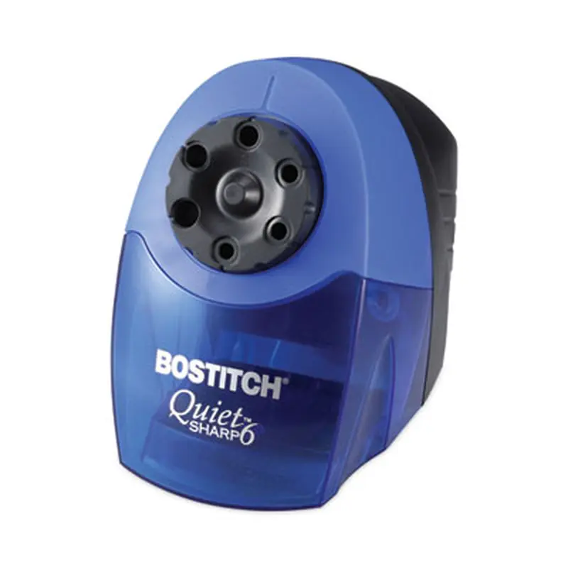 QuietSharp 6 Classroom Electric Pencil Sharpener, AC-Powered, 6.13 x 10.69 x 9, Blue - Pencil & Crayon Sharpeners | Bostitch